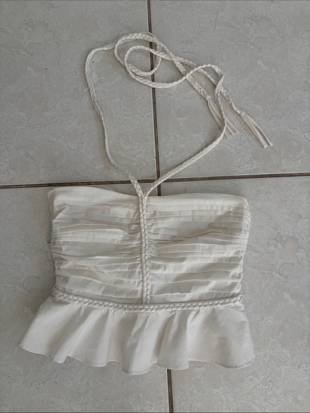 Veronica Beard White Strapless Peplum Camisole with Braided Halter